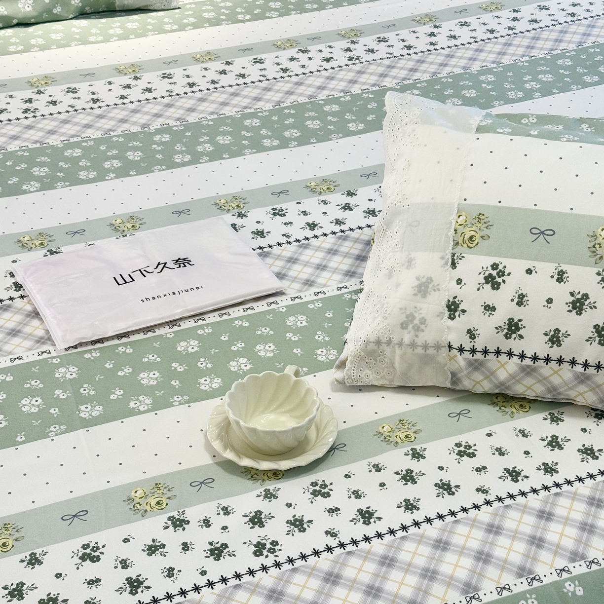 91家纺网 家纺一手货源 找家纺 一隅花田 2026新款竹感纤维双经双纬高密度四季软布席全棉花边款老粗布 夏意