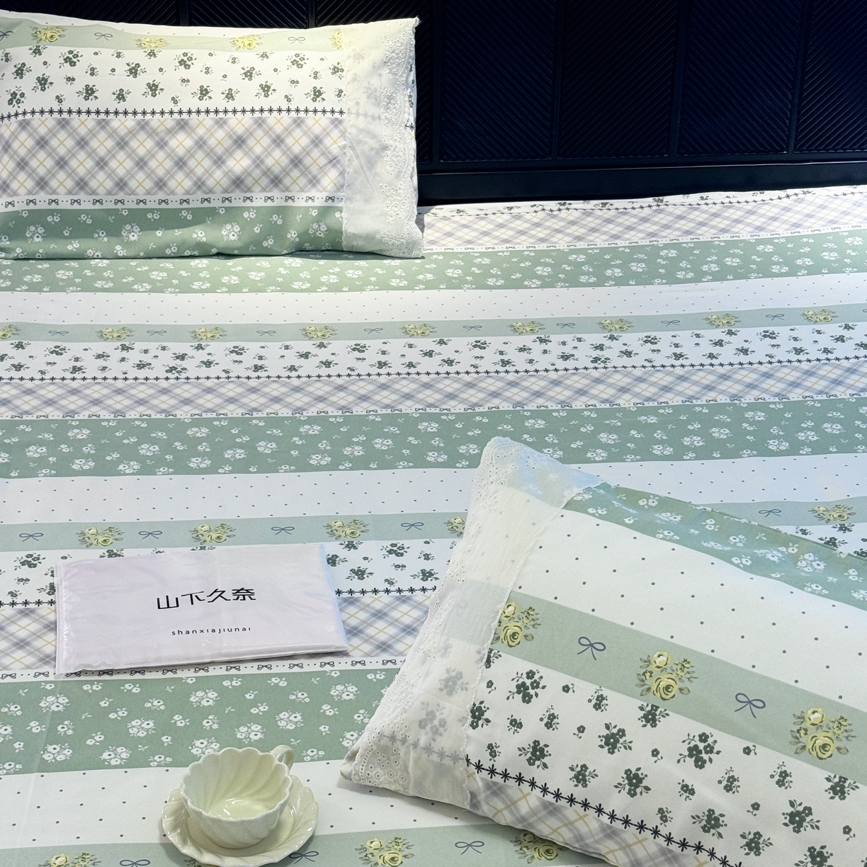 91家纺网 家纺一手货源 找家纺 一隅花田 2026新款竹感纤维双经双纬高密度四季软布席全棉花边款老粗布 夏意