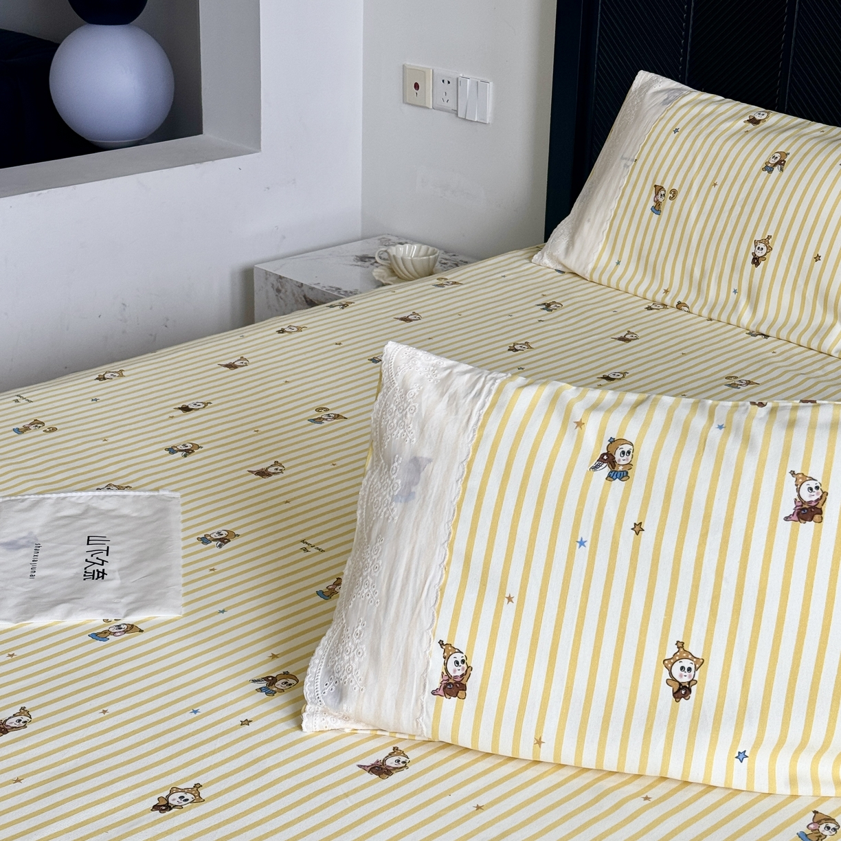 91家纺网 家纺一手货源 找家纺 一隅花田 2026新款竹感纤维双经双纬高密度四季软布席全棉花边款老粗布 星星人