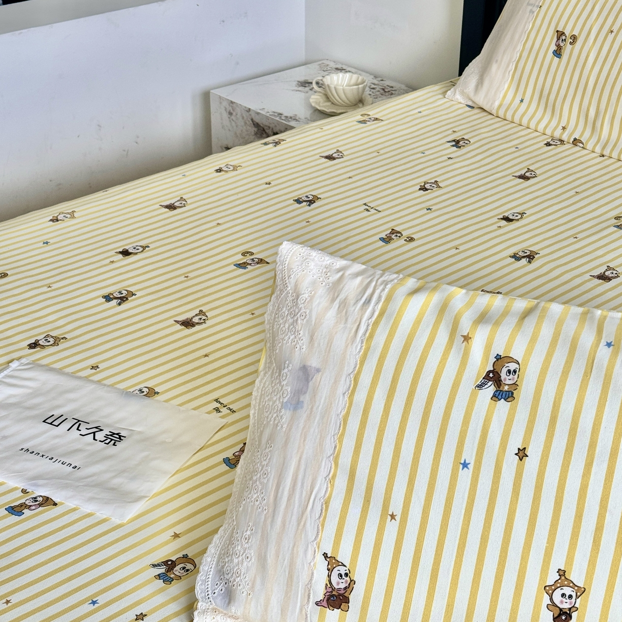 91家纺网 家纺一手货源 找家纺 一隅花田 2026新款竹感纤维双经双纬高密度四季软布席全棉花边款老粗布 星星人