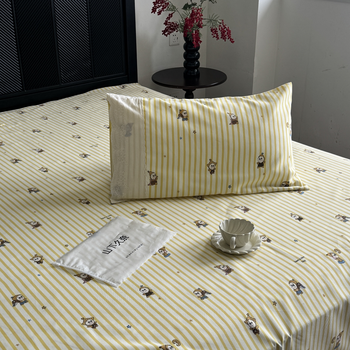 91家纺网 家纺一手货源 找家纺 一隅花田 2026新款竹感纤维双经双纬高密度四季软布席全棉花边款老粗布 星星人