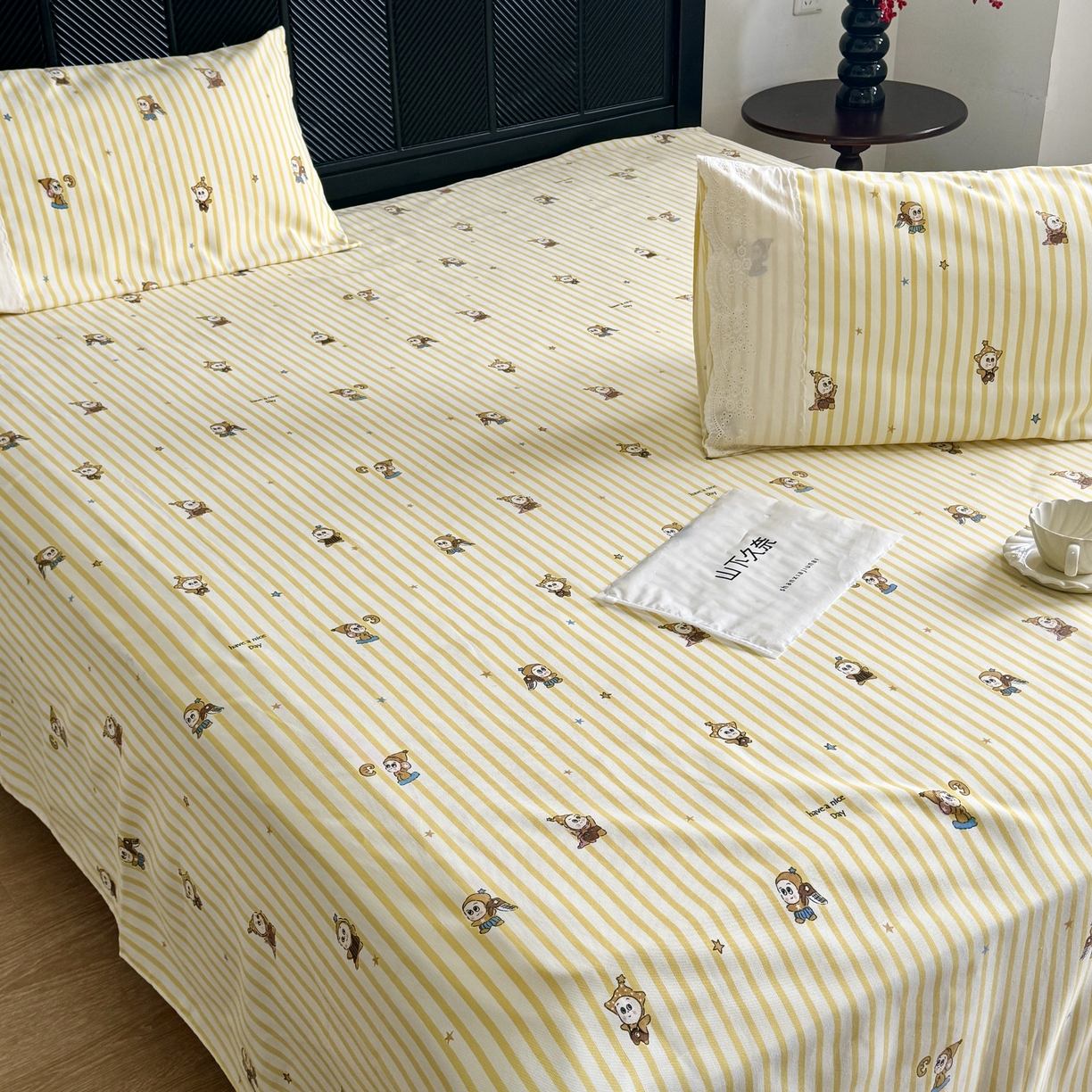 91家纺网 家纺一手货源 找家纺 一隅花田 2026新款竹感纤维双经双纬高密度四季软布席全棉花边款老粗布 星星人