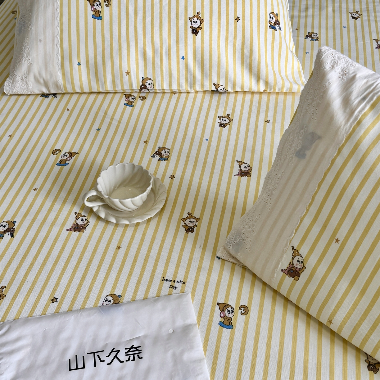 91家纺网 家纺一手货源 找家纺 一隅花田 2026新款竹感纤维双经双纬高密度四季软布席全棉花边款老粗布 星星人