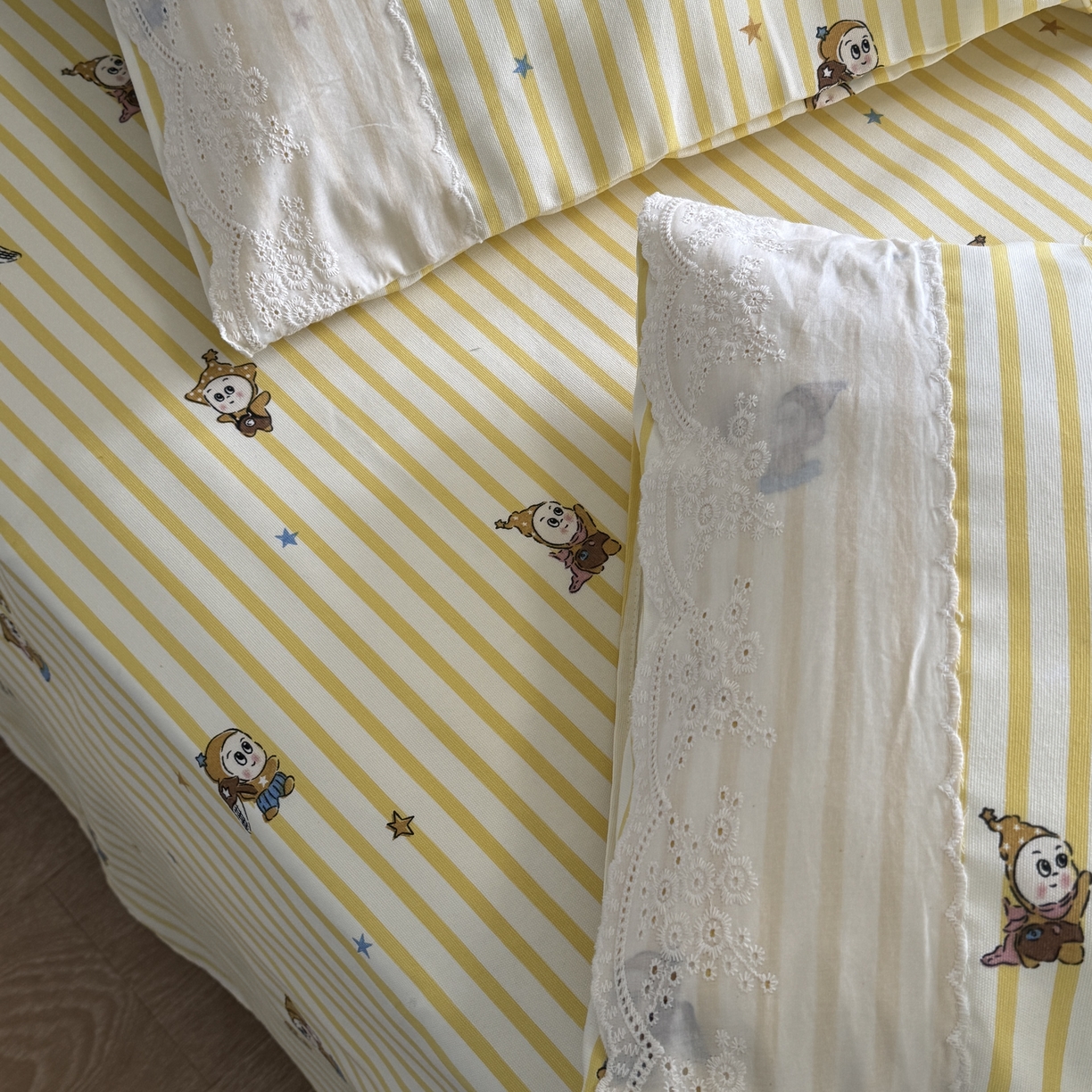 91家纺网 家纺一手货源 找家纺 一隅花田 2026新款竹感纤维双经双纬高密度四季软布席全棉花边款老粗布 星星人