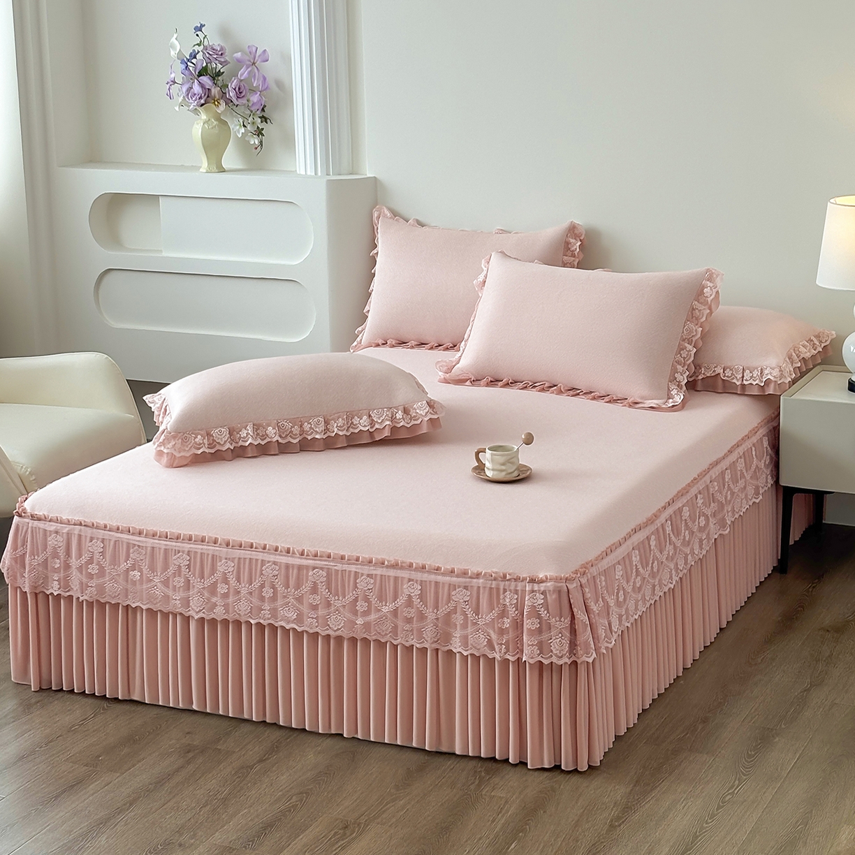 91家纺网 家纺一手货源 找家纺 （总）金艾草 2026新款PE高分子凉豆豆小冰皮凉感花边床裙席子凉席三件套