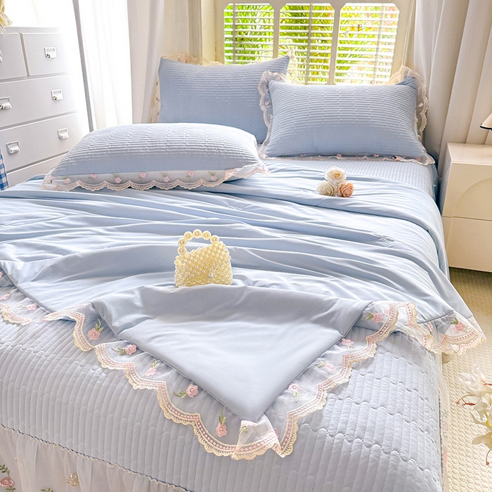 91家纺网 家纺一手货源 找家纺 苏米娜家纺SUMINA 2026新款A类锦氨凉感公主风夏被凉席四件套 初恋-梦幻蓝