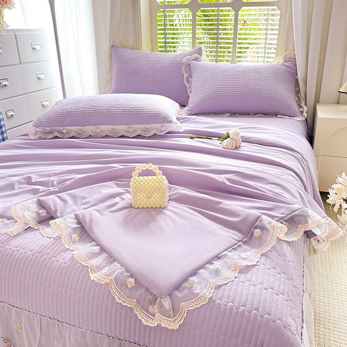 91家纺网 家纺一手货源 找家纺 苏米娜家纺SUMINA 2026新款A类锦氨凉感公主风夏被凉席四件套 初恋-优雅紫