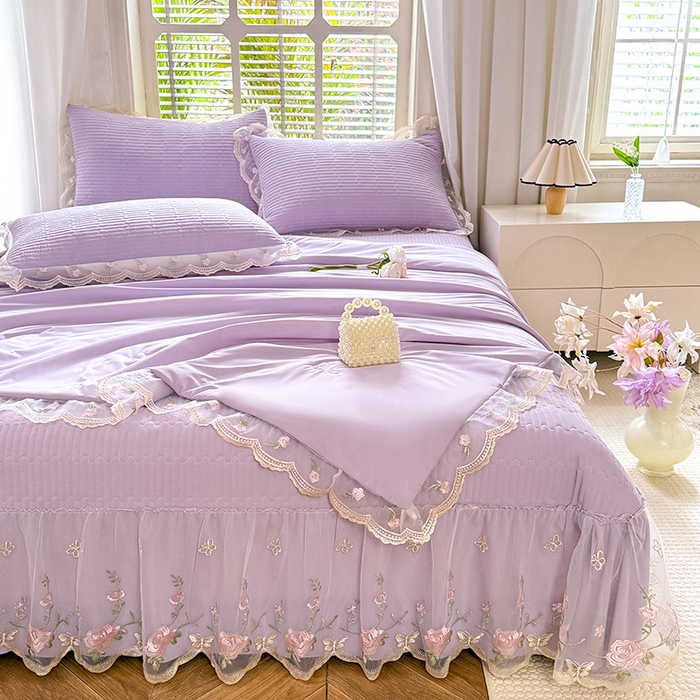 91家纺网 家纺一手货源 找家纺 苏米娜家纺SUMINA 2026新款A类锦氨凉感公主风夏被凉席四件套 初恋-优雅紫