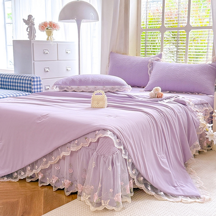 91家纺网 家纺一手货源 找家纺 苏米娜家纺SUMINA 2026新款A类锦氨凉感公主风夏被凉席四件套 初恋-优雅紫