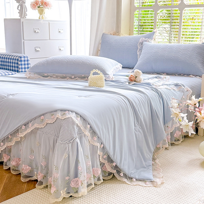 91家纺网 家纺一手货源 找家纺 苏米娜家纺SUMINA 2026新款A类锦氨凉感公主风夏被凉席四件套 初恋-梦幻蓝