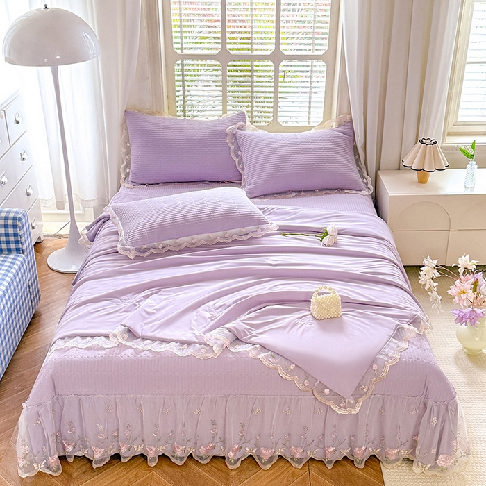 91家纺网 家纺一手货源 找家纺 苏米娜家纺SUMINA 2026新款A类锦氨凉感公主风夏被凉席四件套 初恋-优雅紫