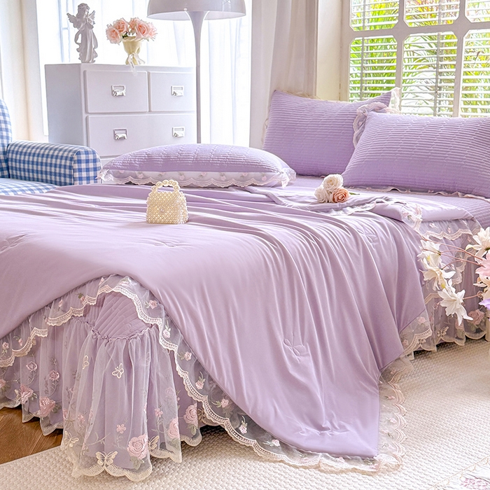 91家纺网 家纺一手货源 找家纺 苏米娜家纺SUMINA 2026新款A类锦氨凉感公主风夏被凉席四件套 初恋-优雅紫