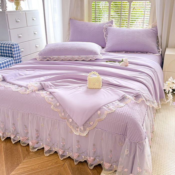 91家纺网 家纺一手货源 找家纺 苏米娜家纺SUMINA 2026新款A类锦氨凉感公主风夏被凉席四件套 初恋-优雅紫