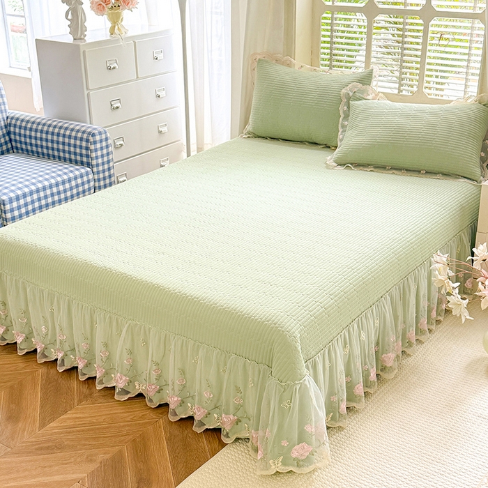 91家纺网 家纺一手货源 找家纺 苏米娜家纺SUMINA 2026新款A类锦氨凉感公主风夏被凉席四件套 初恋-清新绿