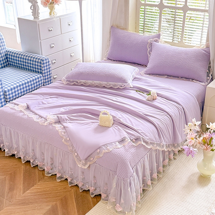 91家纺网 家纺一手货源 找家纺 苏米娜家纺SUMINA 2026新款A类锦氨凉感公主风夏被凉席四件套 初恋-优雅紫