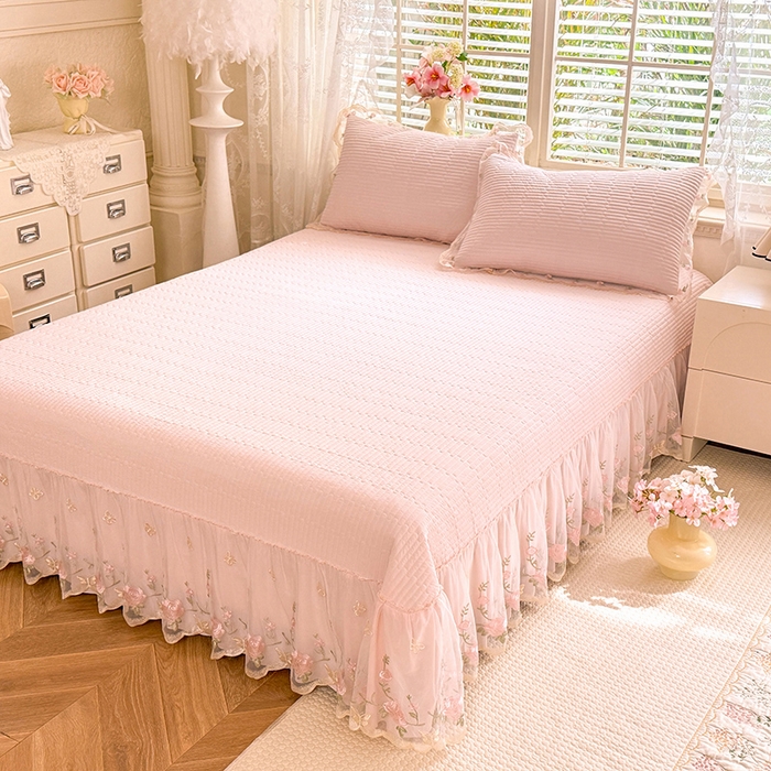 91家纺网 家纺一手货源 找家纺 苏米娜家纺SUMINA 2026新款A类锦氨凉感公主风夏被凉席四件套 初恋-奶芙粉