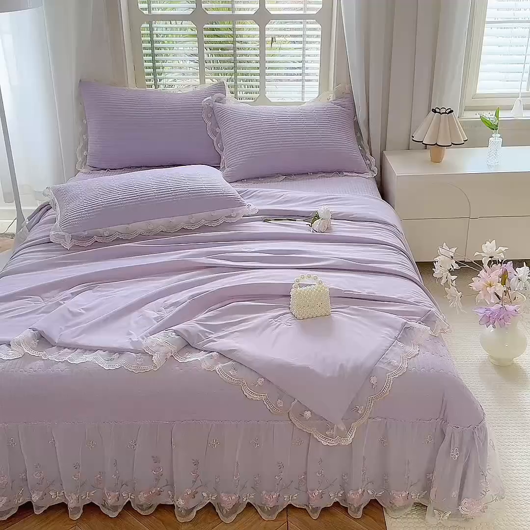 91家纺网 家纺一手货源 找家纺 苏米娜家纺SUMINA 2026新款A类锦氨凉感公主风夏被凉席四件套 初恋-优雅紫