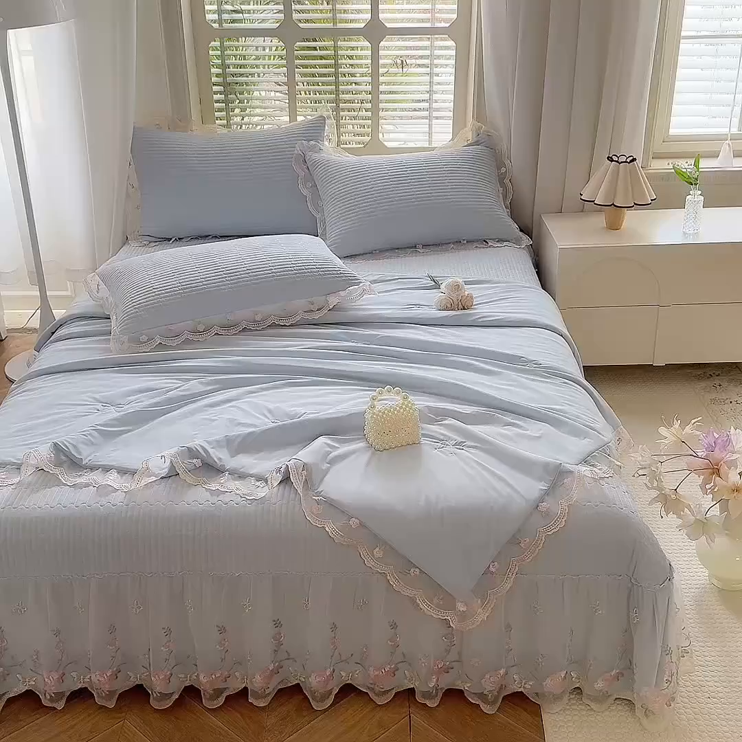 91家纺网 家纺一手货源 找家纺 苏米娜家纺SUMINA 2026新款A类锦氨凉感公主风夏被凉席四件套 初恋-梦幻蓝