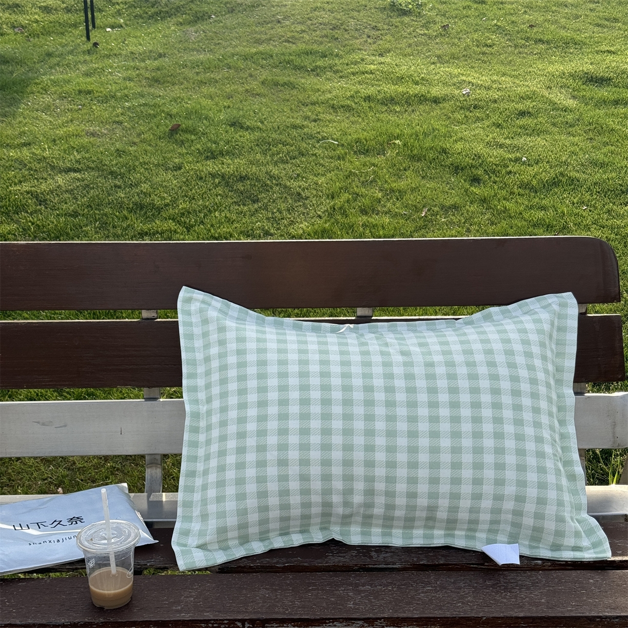 一隅花田 2026新款竹感纤维格子物语枕套 格子物语·绿