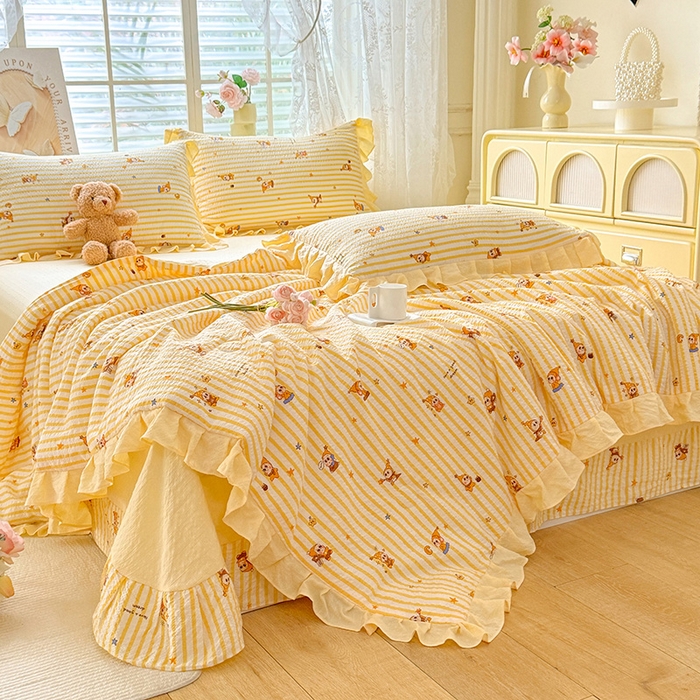 91家纺网 家纺一手货源 找家纺 （总）韩约家纺 2026春夏新款韩式花边泡芙棉床单款夏被夏凉被空调被四件套