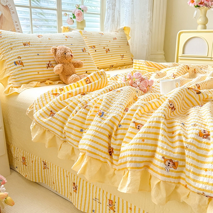 91家纺网 家纺一手货源 找家纺 （总）韩约家纺 2026春夏新款韩式花边泡芙棉床单款夏被夏凉被空调被四件套