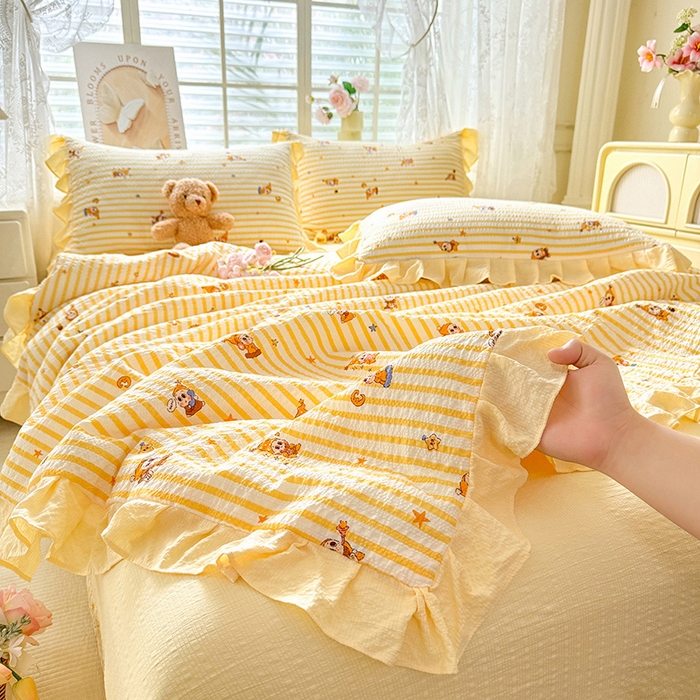 91家纺网 家纺一手货源 找家纺 （总）韩约家纺 2026春夏新款韩式花边泡芙棉床单款夏被夏凉被空调被四件套