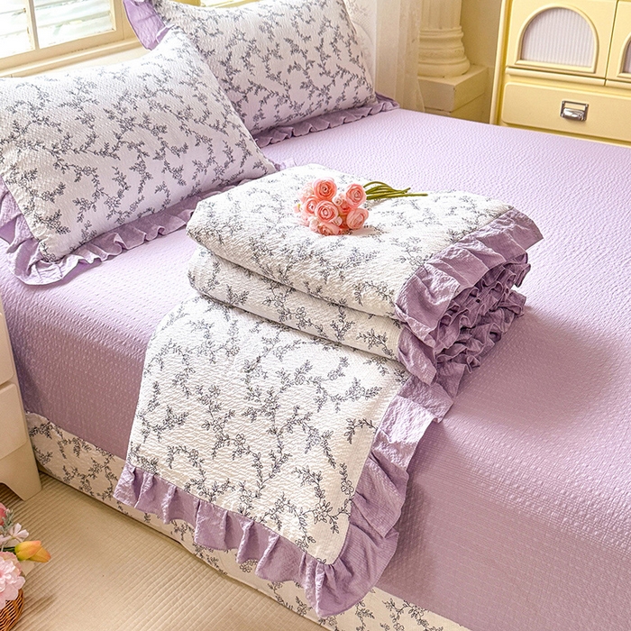 91家纺网 家纺一手货源 找家纺 （总）韩约家纺 2026春夏新款韩式花边泡芙棉床单款夏被夏凉被空调被四件套