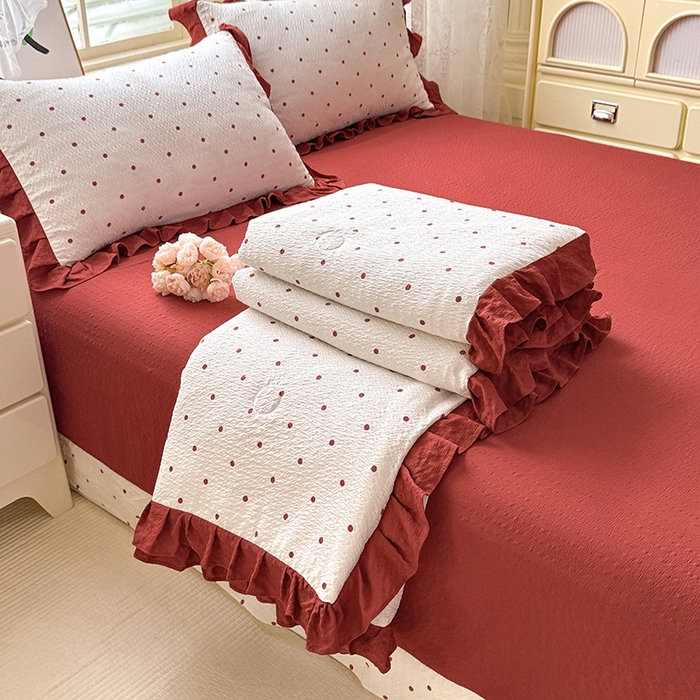 91家纺网 家纺一手货源 找家纺 （总）韩约家纺 2026春夏新款韩式花边泡芙棉床单款夏被夏凉被空调被四件套