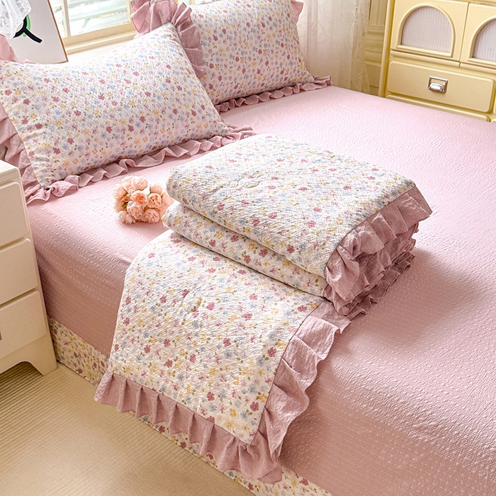 91家纺网 家纺一手货源 找家纺 （总）韩约家纺 2026春夏新款韩式花边泡芙棉床单款夏被夏凉被空调被四件套