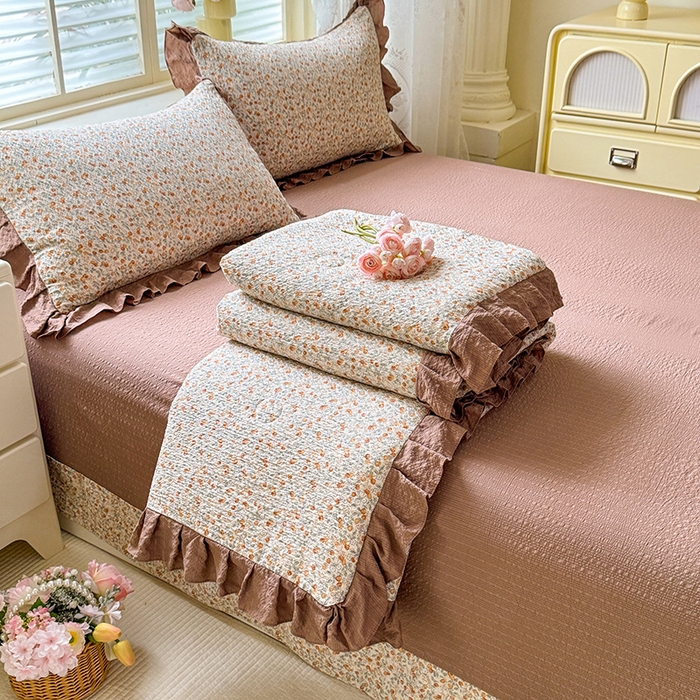 91家纺网 家纺一手货源 找家纺 （总）韩约家纺 2026春夏新款韩式花边泡芙棉床单款夏被夏凉被空调被四件套