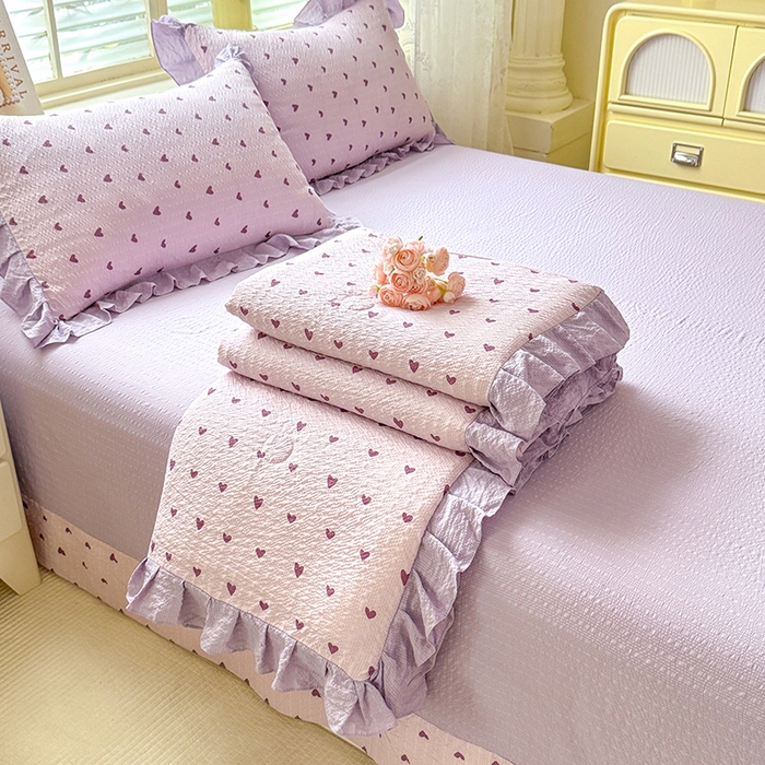 91家纺网 家纺一手货源 找家纺 （总）韩约家纺 2026春夏新款韩式花边泡芙棉床单款夏被夏凉被空调被四件套