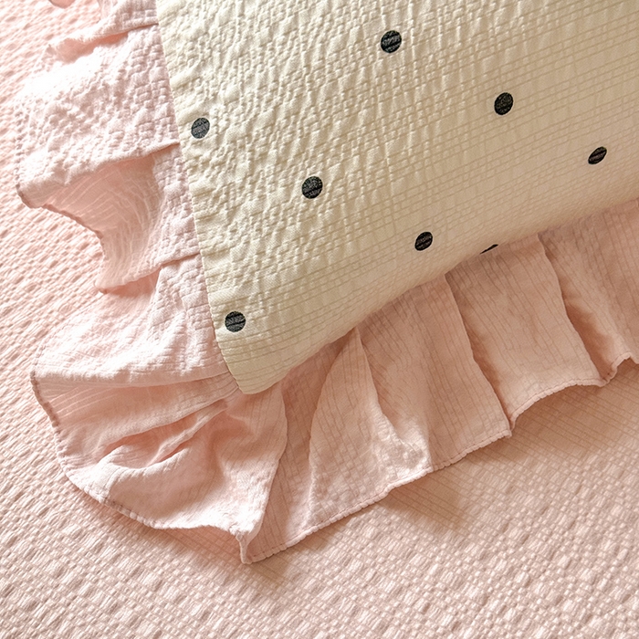 91家纺网 家纺一手货源 找家纺 韩约家纺 2026春夏新款韩式花边泡芙棉床单款夏被夏凉被空调被四件套 奶油泡芙