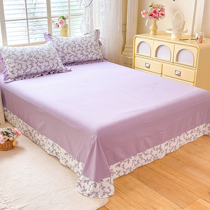 91家纺网 家纺一手货源 找家纺 韩约家纺 2026春夏新款韩式花边泡芙棉床单款夏被夏凉被空调被四件套 安暖如夏