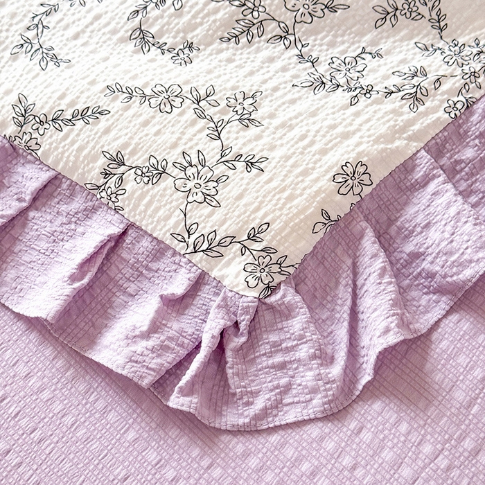 91家纺网 家纺一手货源 找家纺 韩约家纺 2026春夏新款韩式花边泡芙棉床单款夏被夏凉被空调被四件套 安暖如夏