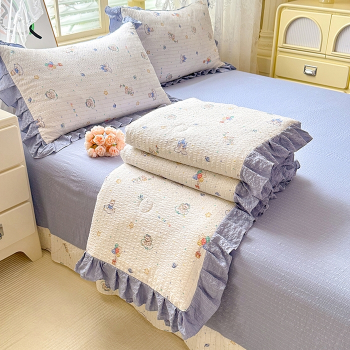 韩约家纺 2026春夏新款韩式花边泡芙棉床单款夏被夏凉被空调被四件套 宝妮