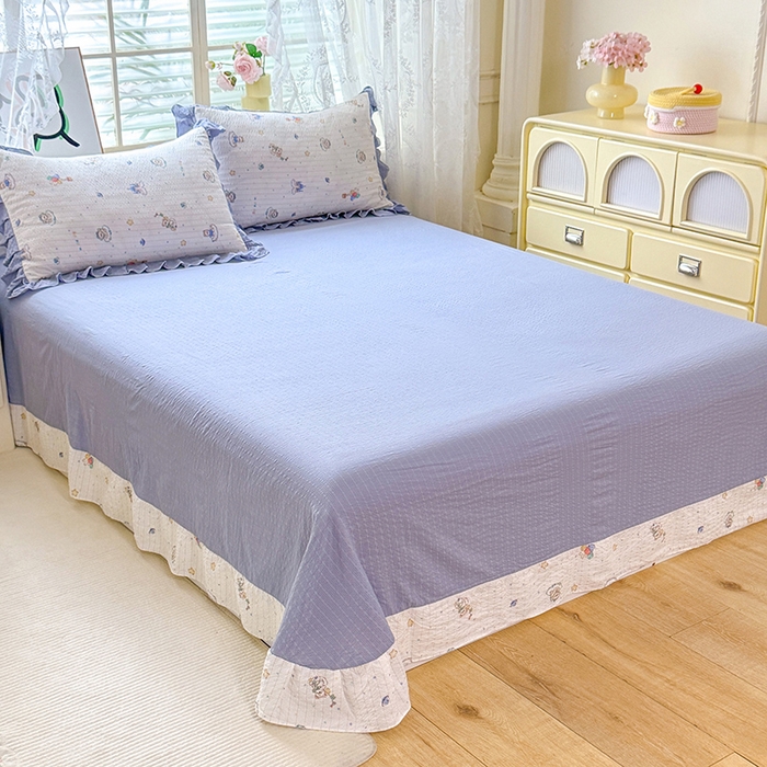 91家纺网 家纺一手货源 找家纺 韩约家纺 2026春夏新款韩式花边泡芙棉床单款夏被夏凉被空调被四件套 宝妮