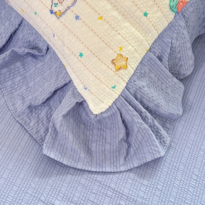 91家纺网 家纺一手货源 找家纺 韩约家纺 2026春夏新款韩式花边泡芙棉床单款夏被夏凉被空调被四件套 宝妮