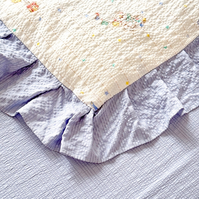 91家纺网 家纺一手货源 找家纺 韩约家纺 2026春夏新款韩式花边泡芙棉床单款夏被夏凉被空调被四件套 宝妮