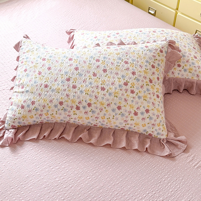 91家纺网 家纺一手货源 找家纺 韩约家纺 2026春夏新款韩式花边泡芙棉床单款夏被夏凉被空调被四件套 花春城