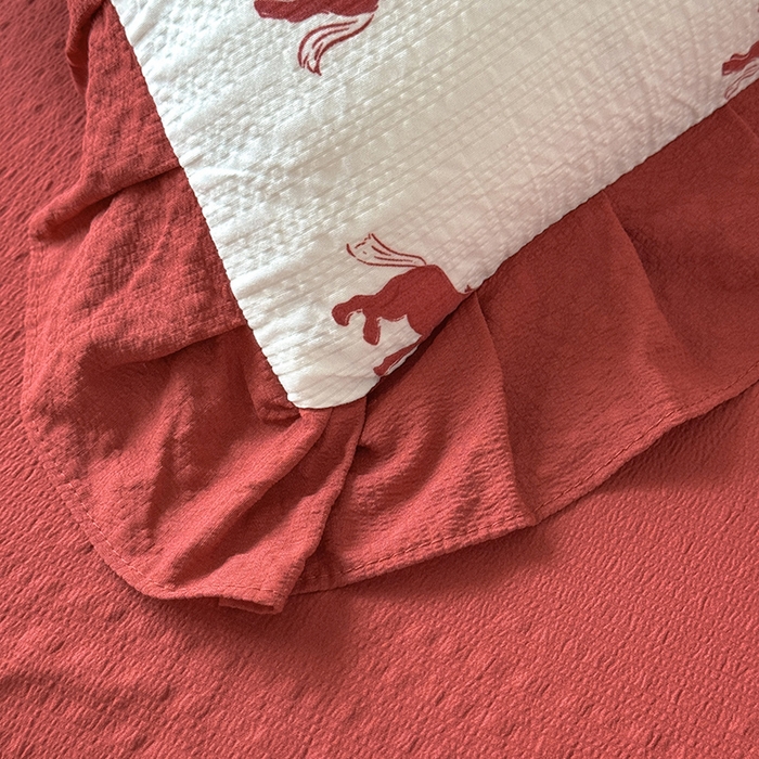 91家纺网 家纺一手货源 找家纺 韩约家纺 2026春夏新款韩式花边泡芙棉床单款夏被夏凉被空调被四件套 马上有钱