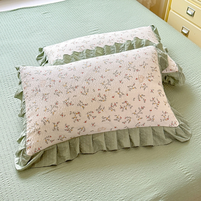 91家纺网 家纺一手货源 找家纺 韩约家纺 2026春夏新款韩式花边泡芙棉床单款夏被夏凉被空调被四件套 微花耳耳