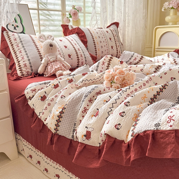 91家纺网 家纺一手货源 找家纺 韩约家纺 2026春夏新款韩式花边泡芙棉床单款夏被夏凉被空调被四件套 星梦伙伴