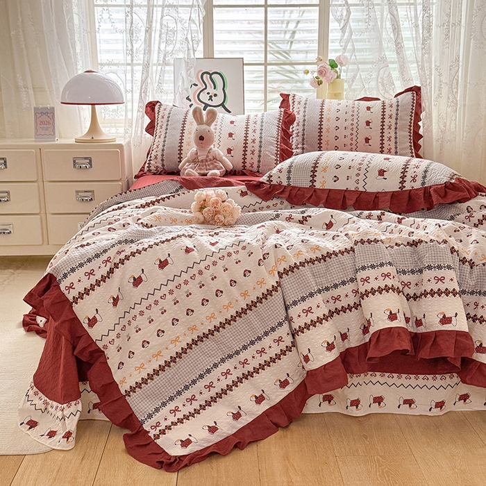 91家纺网 家纺一手货源 找家纺 韩约家纺 2026春夏新款韩式花边泡芙棉床单款夏被夏凉被空调被四件套 星梦伙伴