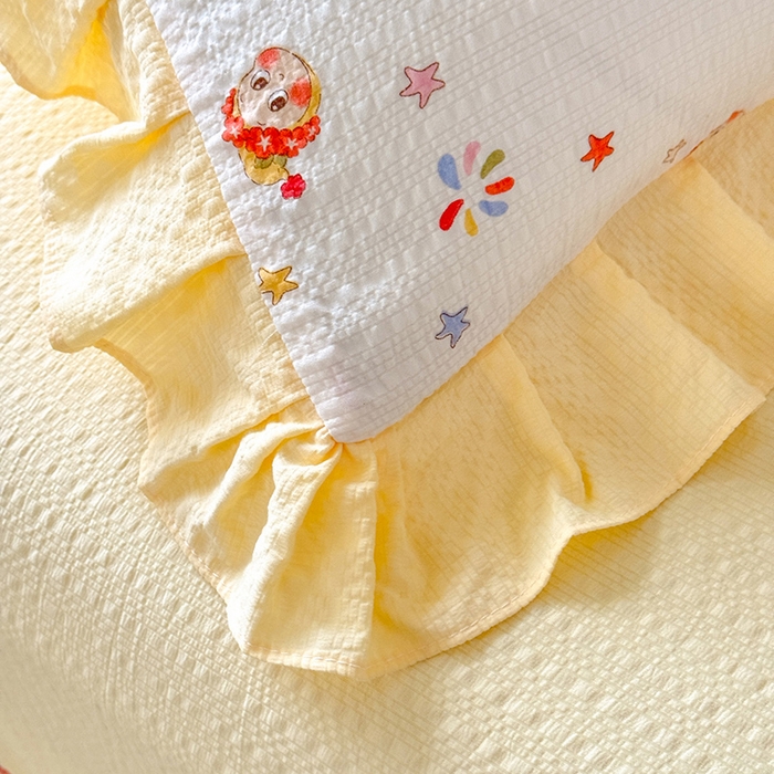 91家纺网 家纺一手货源 找家纺 韩约家纺 2026春夏新款韩式花边泡芙棉床单款夏被夏凉被空调被四件套 星星人