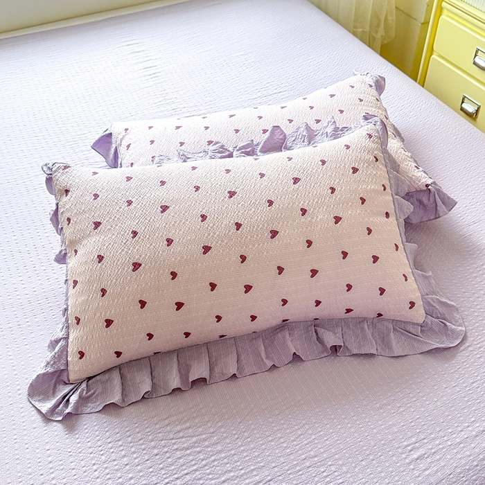 91家纺网 家纺一手货源 找家纺 韩约家纺 2026春夏新款韩式花边泡芙棉床单款夏被夏凉被空调被四件套 紫色心情