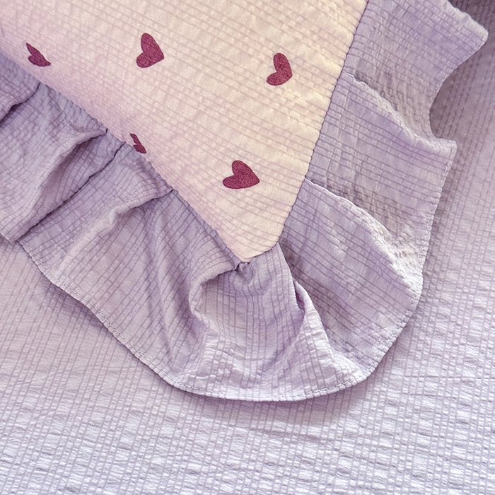 91家纺网 家纺一手货源 找家纺 韩约家纺 2026春夏新款韩式花边泡芙棉床单款夏被夏凉被空调被四件套 紫色心情