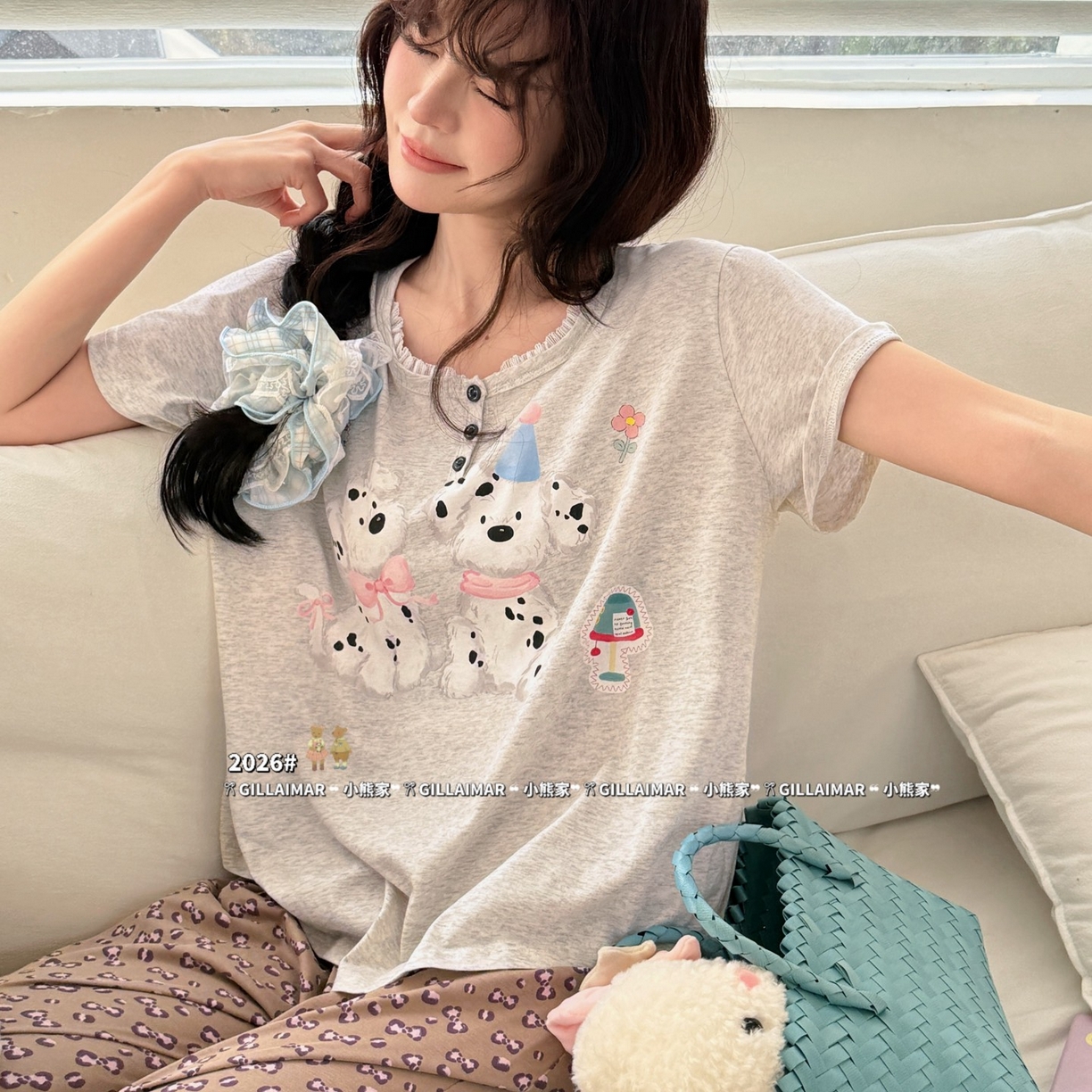 91家纺网 家纺一手货源 找家纺 （总）妍景家居生活馆 2026新款莱赛尔冰丝棉小熊家-斑点豹家居服