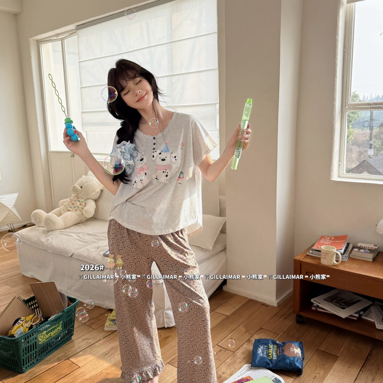 （总）妍景家居生活馆 2026新款莱赛尔冰丝棉小熊家-斑点豹家居服