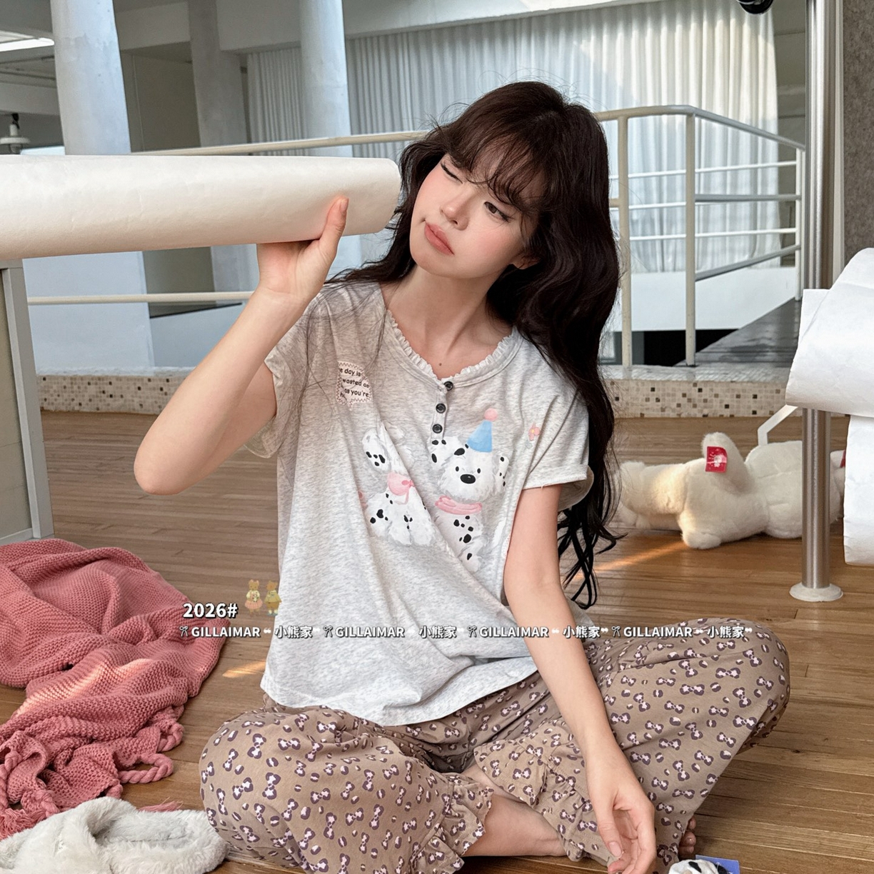 91家纺网 家纺一手货源 找家纺 （总）妍景家居生活馆 2026新款莱赛尔冰丝棉小熊家-斑点豹家居服