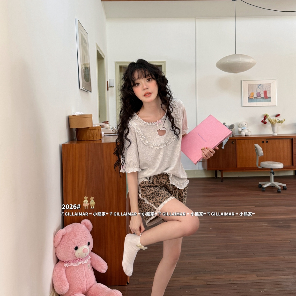 91家纺网 家纺一手货源 找家纺 （总）妍景家居生活馆 2026新款莱赛尔冰丝棉小熊家-短裤KT洞家居服